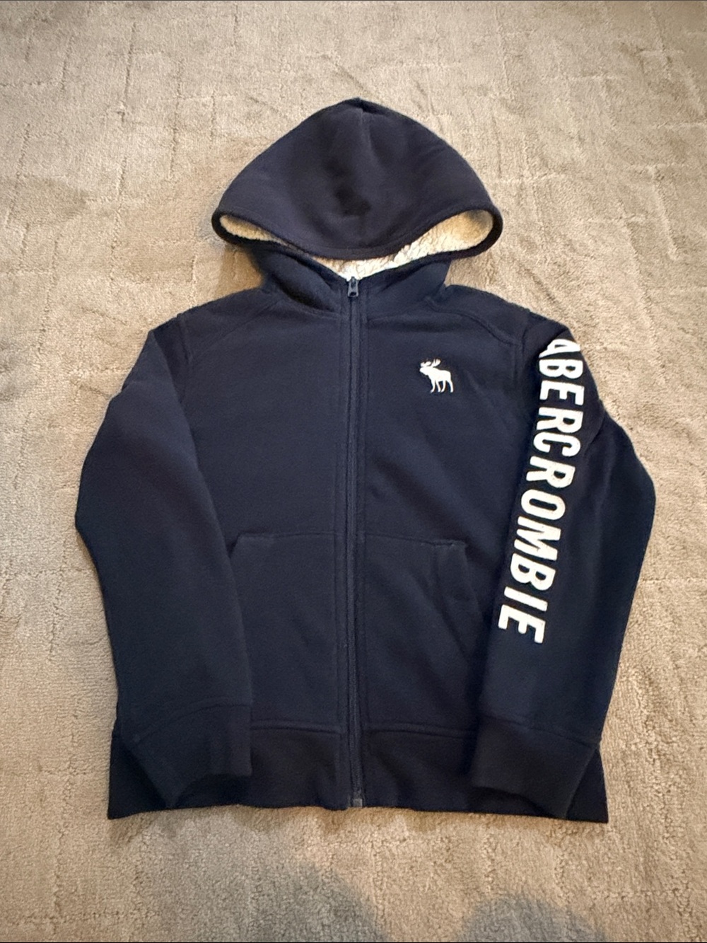 Abercrombie & Fitch Navy Kids Fleece Zip Hoodie with Sleeve Logo